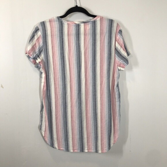 Cloth & Stone Womens Striped Top Size Small Linen Short Sleeve V Neck Popover - Picture 4 of 8